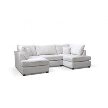 Carnaby Silver  Fabric U Shape High Back Corner Sofa + Footstool