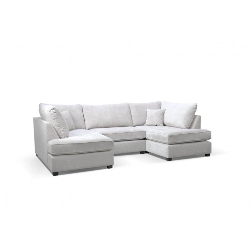 Carnaby Silver  Fabric U Shape High Back Corner Sofa + Footstool