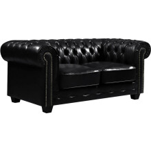 Chesterfield Black Leather Antique 2 Seater Sofa