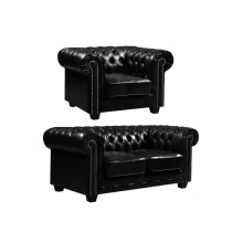 Chesterfield Black Leather Antique 2+1 Seater Sofa Set