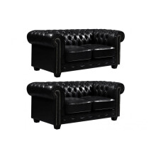 Chesterfield Black Leather Antique 2+2 Seater Sofa Set