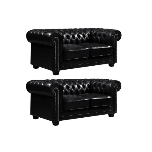 Chesterfield Black Leather Antique 2+2 Seater Sofa Set