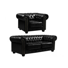 Chesterfield Black Leather Antique 3+1 Seater Sofa Set