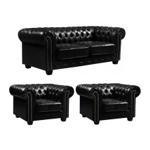 Chesterfield Black Leather Antique 3+1+1 Seater Sofa Set