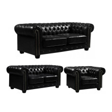 Chesterfield Black Leather Antique 3+2+1 Seater Sofa Set
