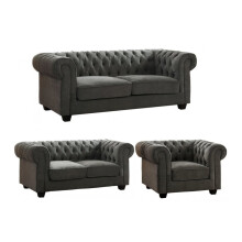 Chesterfield Grey Fabric 3+2+1 Seater Sofa Set