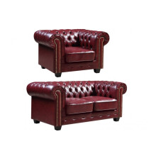 Chesterfield Red Leather Antique 2+1 Seater Sofa Set