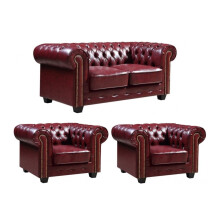 Chesterfield Red Leather Antique 2+1+1 Seater Sofa Set