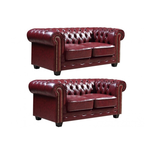 Chesterfield Red Leather Antique 2+2 Seater Sofa Set