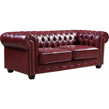 Chesterfield Red Leather Antique 3 Seater Sofa