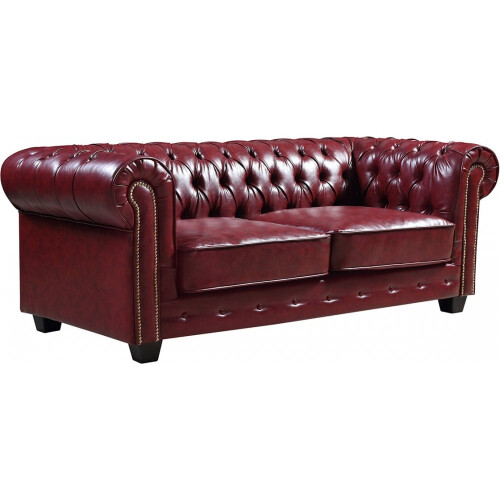 Chesterfield Red Leather Antique 3 Seater Sofa