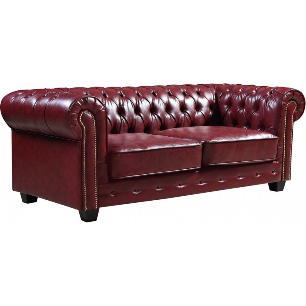 Chesterfield Red Leather Antique 3 Seater Sofa