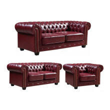 Chesterfield Red Leather Antique 3+2+1 Seater Sofa Set