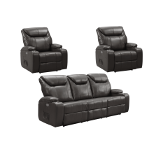Cinema Grey Leather 3+1+1 Electric  Recliner Sofa Set With Two Cup Holders