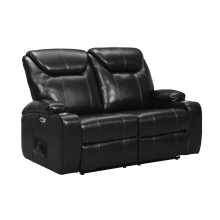 Cinema Black Electric 2 Seater Leather Recliner Sofa + Two Cup Holders
