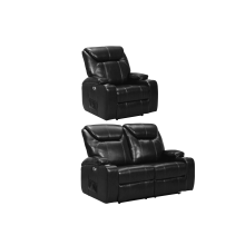 Cinema Black Electric 2+1 Seater Leather Recliner Sofa Set  With Two Cup Holders