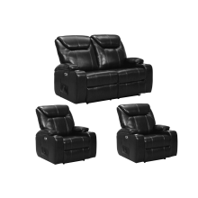Cinema Black Electric 2+1+1 Seater Leather Recliner Sofa Set With Two Cup Holders