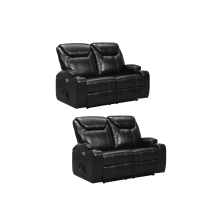 Cinema Black Electric 2+2 Seater Leather Recliner Sofa Set With Two Cup Holders