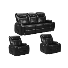Cinema Black Electric Leather 3+1+1 Seater Recliner Sofa Set With Two Cup Holders