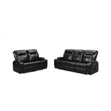 Cinema Black Electric Leather 3+2 Seater Recliner Sofa Set With Two Cup Holders