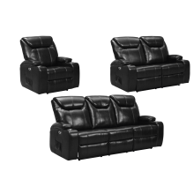 Cinema Black Electric Leather 3+2+1 Seater Recliner Sofa Set With Two Cup Holders