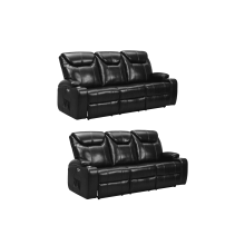 Cinema Black Electric Leather 3+3 Seater Recliner Sofa Set  With Two Cup Holders