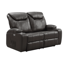 Cinema Grey Electric 2 Seater Leather Recliner Sofa With Two Cup Holders