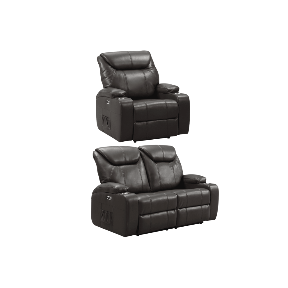 Cinema Grey Leather Electric 2+1 Recliner Sofa Set  With Two Cup Holders