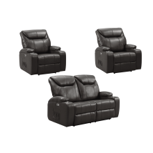 Cinema Grey Electric 2+1+1 Leather Recliner Sofa With Two Cup Holders