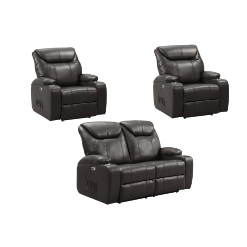 Cinema Grey Electric 2+1+1 Leather Recliner Sofa With Two Cup Holders