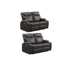 Cinema Grey Electric 2+2 Seater Leather Recliner Sofa Set  With Two Cup Holders