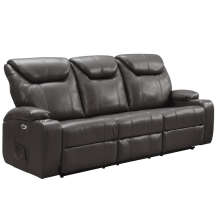 Cinema Grey Electric Leather 3 Seater Recliner Sofa With Two Cup Holders