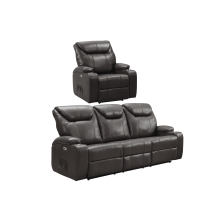 Cinema Grey Electric Leather 3+1 Recliner Sofa set With Two Cup Holders