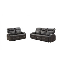 Cinema Grey Electric Leather 3+2 Recliner Sofa Set  With Two Cup Holders