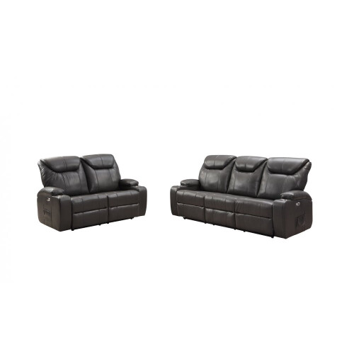 Cinema Grey Electric Leather 3+2 Recliner Sofa Set  With Two Cup Holders