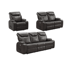 Cinema Grey Electric Leather 3+2+1 Recliner Sofa Set With Two Cup Holders