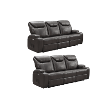 Cinema Grey Electric Leather 3+3 Recliner Sofa Set With Two Cup Holders