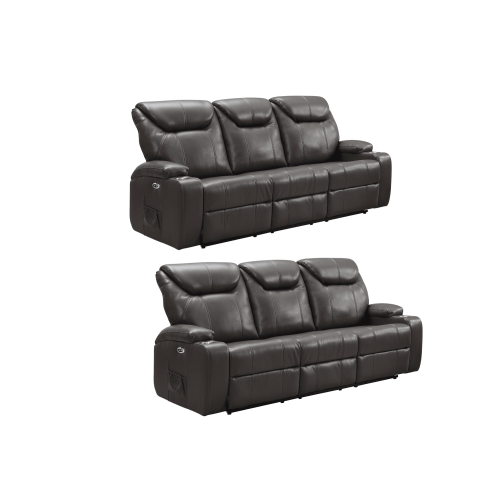 Cinema Grey Electric Leather 3+3 Recliner Sofa Set With Two Cup Holders