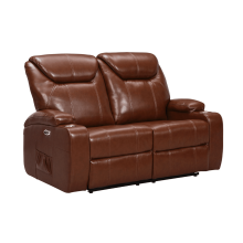 Cinema Tan Electric 2 Seater Leather Recliner Sofa With Two Cup Holders