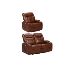 Cinema Tan Electric 2+1 Leather Recliner Sofa Set With Two Cup Holders