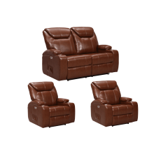 Cinema Tan Electric 2+1+1 Seater Leather Recliner Sofa Set With Two Cup Holders