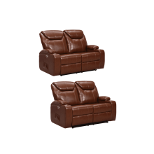 Cinema Tan Electric 2+2 Leather Recliner Sofa Set With Two Cup Holders