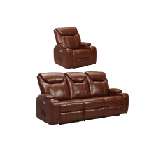 Cinema Tan Electric Leather 3+1 Seater Recliner Sofa Set With Two Cup Holders