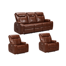 Cinema Tan Electric Leather 3+1+1 Seater Recliner Sofa Set With Two Cup Holders