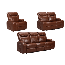 Cinema Tan Electric Leather 3+2+1 Seater Recliner Sofa Set With Two Cup Holders