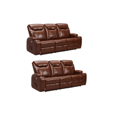 Cinema Tan Electric Leather 3+3 Seater Recliner Sofa Set With Two Cup Holders