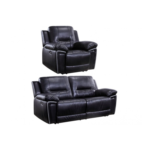 Henry Black Leather Electric Recliner 2+1 Seater Sofa Set