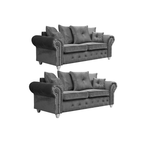 Olympia Grey Fabric Velvet 3+3 Seater Sofa Set