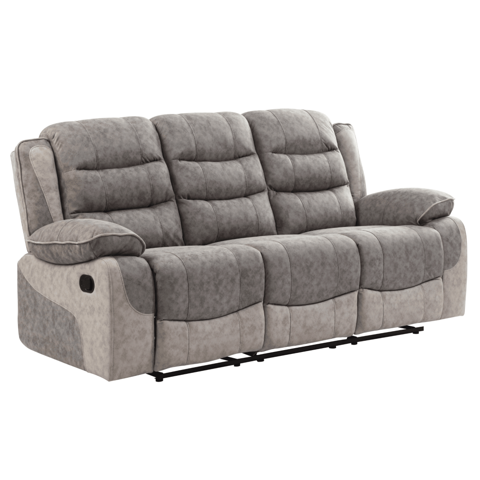 Paige Grey & Light Grey Fabric Recliner 3 Seater Sofa