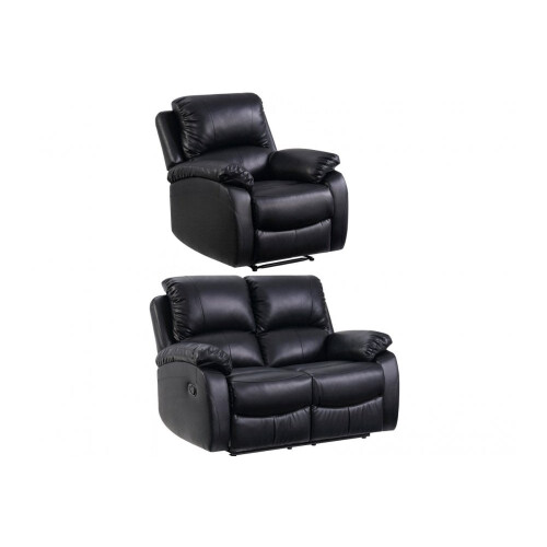 Roma Black Leather Recliner 2+1 Sofa Set